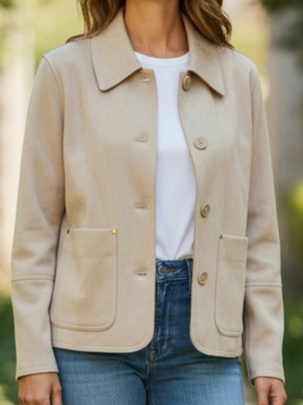 Industry Tan Faux Leather / Suede Button Up Cropped Jacket